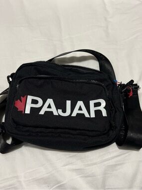 Pajar Black Crossbody Belt Bag with White Logo and Red Leaf